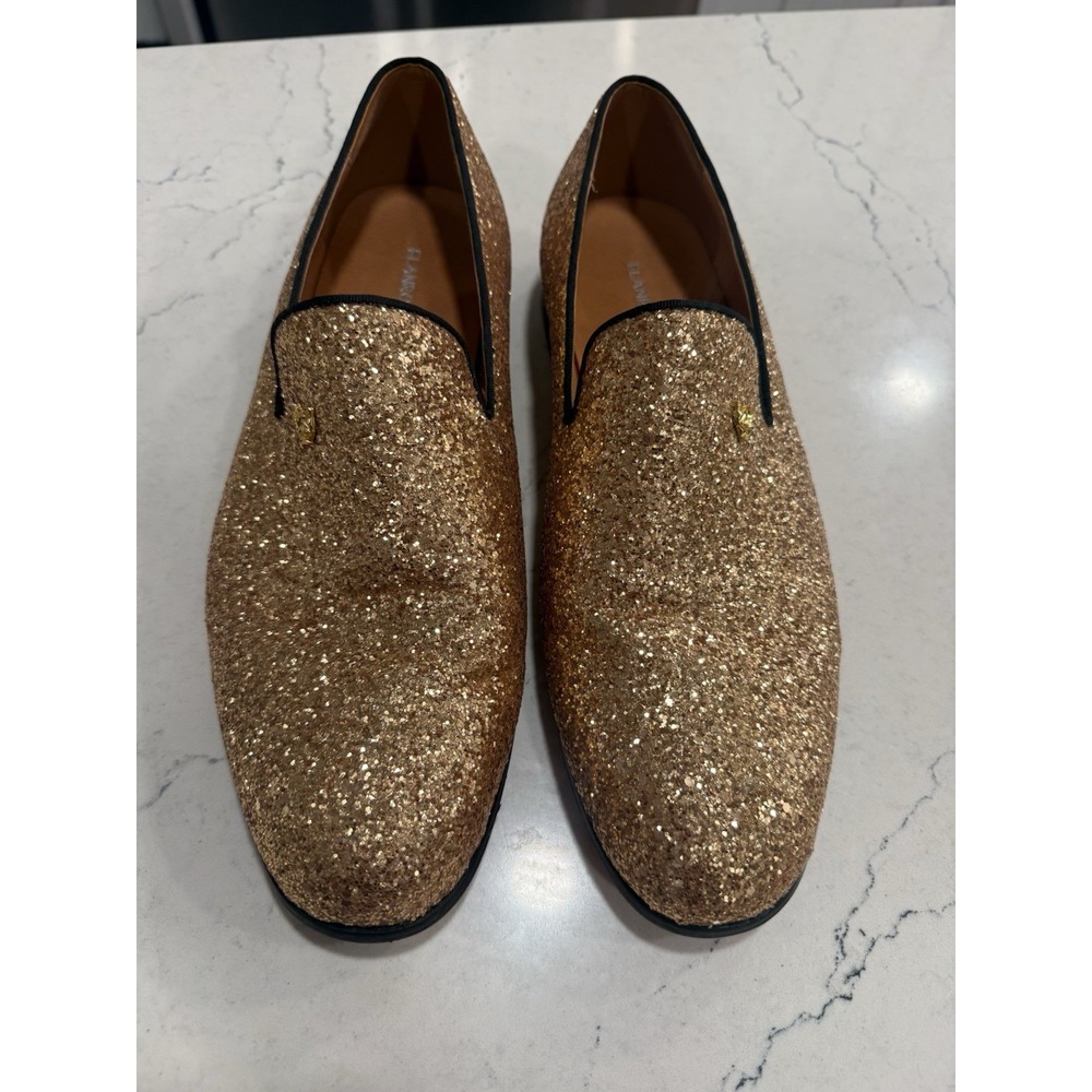 Elanroman Men's White Gold Glitter Loafers Size 47 US 12 Homecoming Prom Shoes